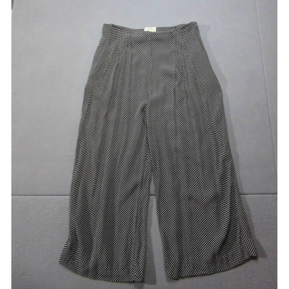 Anthropologie Maeve Pants Womens 10 Black Polka Dot High Rise Cropped Wide Leg